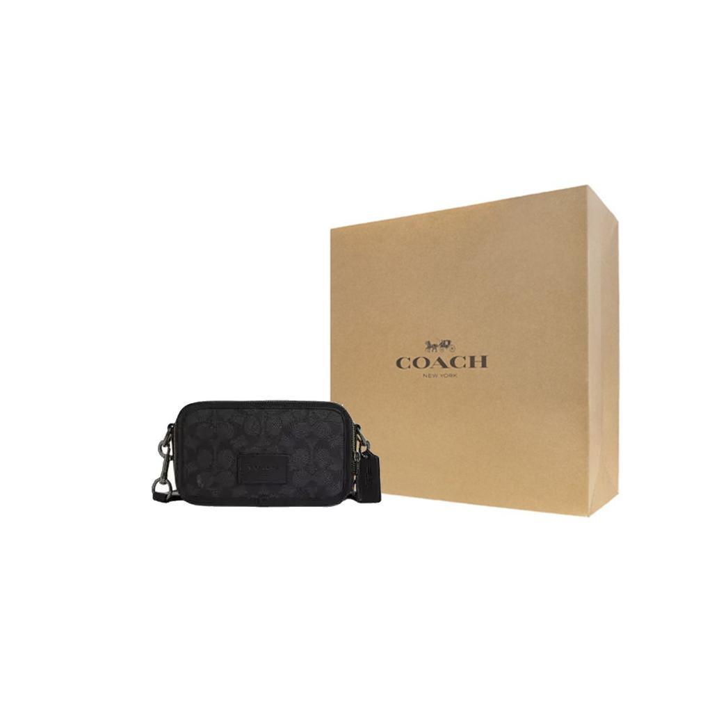 Coach Wyatt 20 Logo del Marchio Chiusura a Zip Tela Rivestita Borsa a Tracolla Piccola Borse da Uomo Carbone CW365-QBMI5