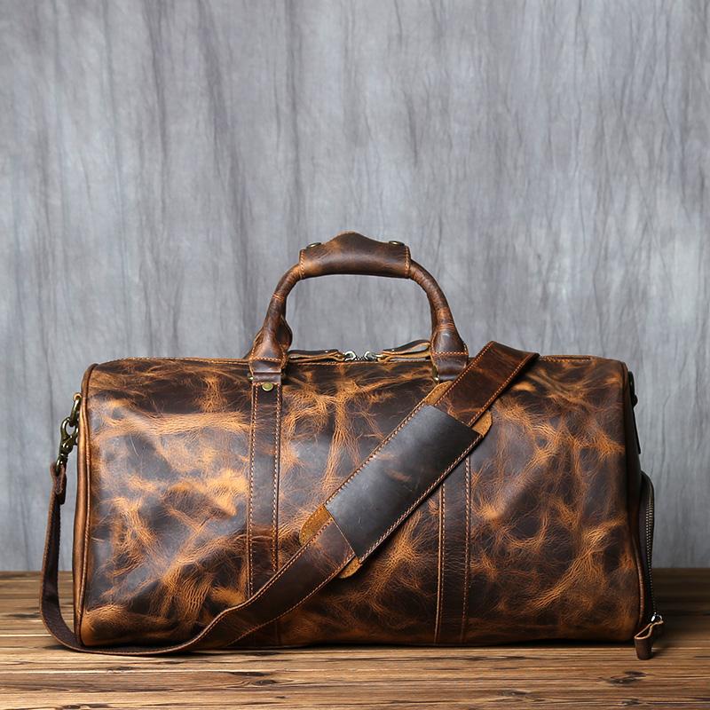 

Ретро кожаная сумка Первый слой коровьей кожи Большая сумка для деловых поездок Сумка через плечо коричневый