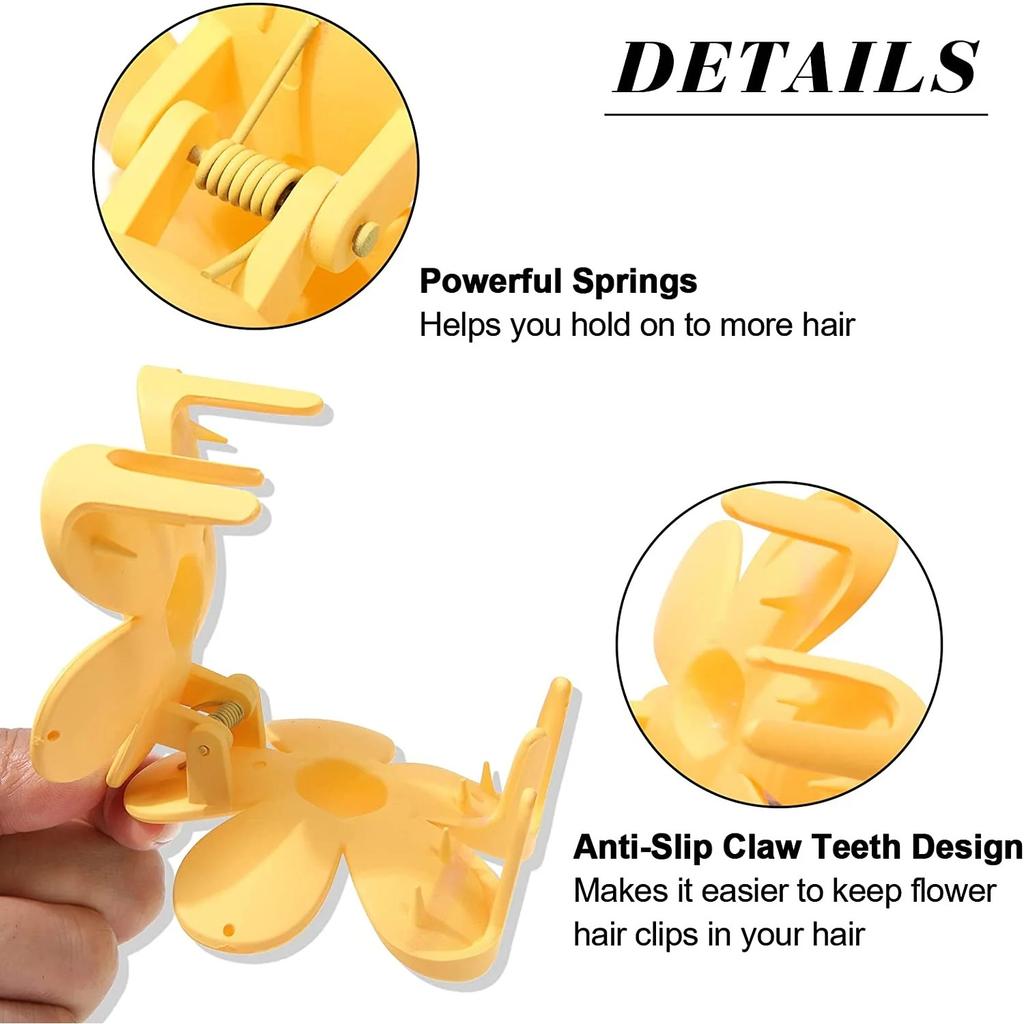 Flower Cute Hair Claw Clips - 4Pcs Flower Hair Clip Nonslip Strong Hold Hair 3 Inch Matte Small Flowers Claw Clips for Women and Girls