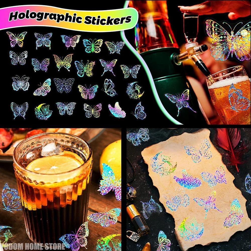 100pcs Holographic Laser Butterfly Stickers For DIY Guitar Scrapbooking Suitcase Water Bottle Phone Laptop Skateboard