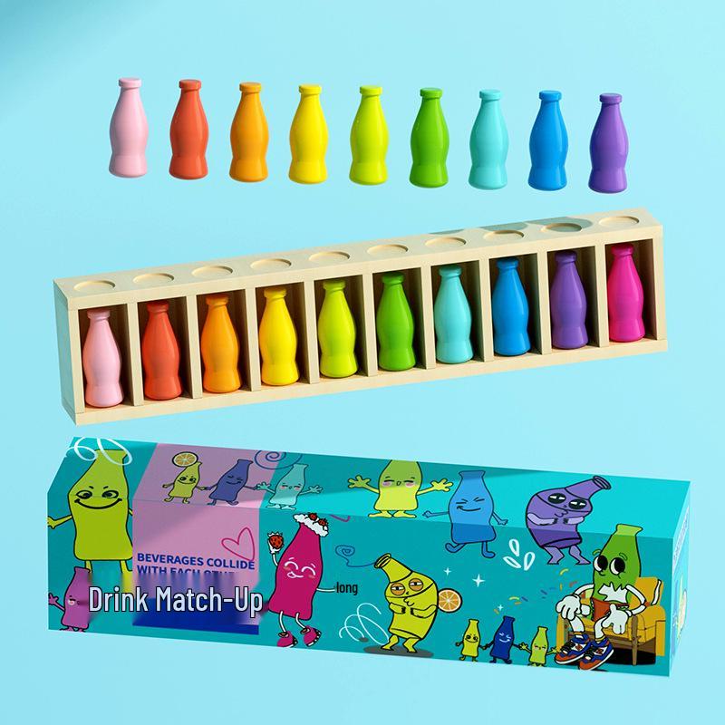 TikTok Wooden Memory Drink Bottle Color-Matching Game - Interactive Parent-Child Educational Table Toy