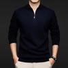 Men's Pure Wool Half-High Collar Zipper Sweater - Soft & Skin-Friendly Base Layer for Autumn/Winter.
