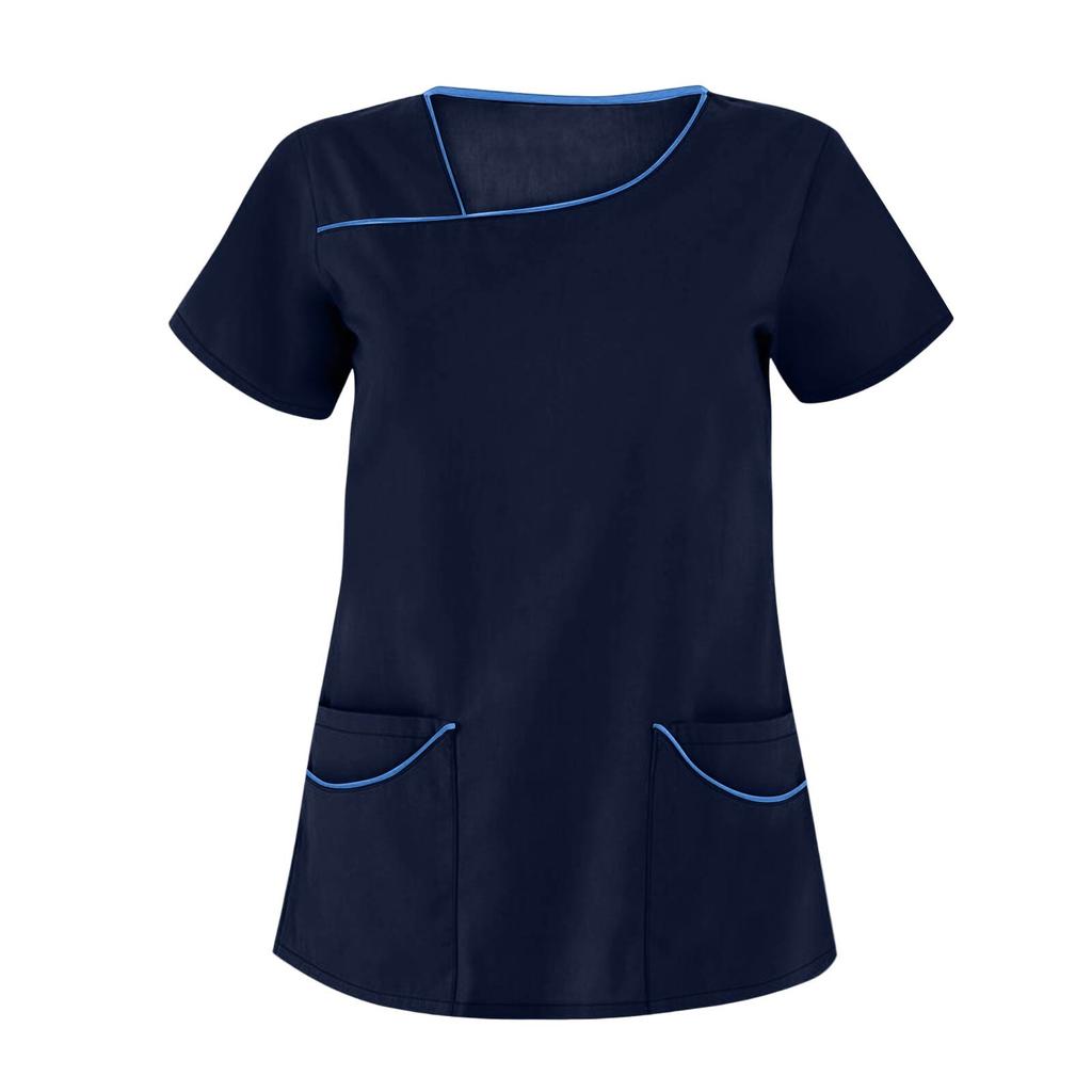 Women's Fashion Solid Short Sleeve Pattern Tops Pocket Working T-shirts
