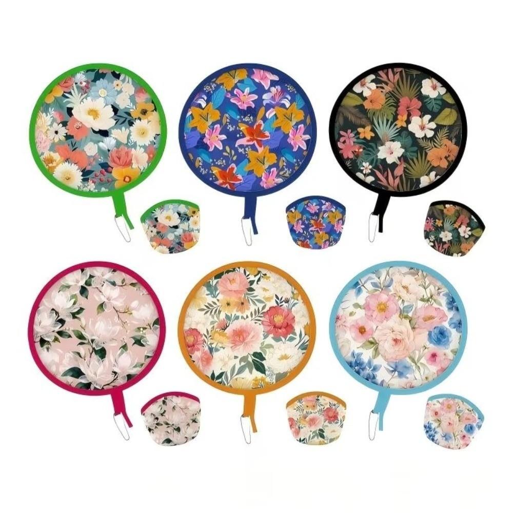 Polyester Handheld Folding Fan Summer Mini Folding Fan Portable Round Foldable Fan  Men Women