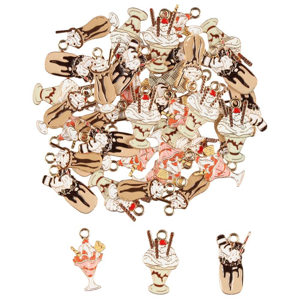 

40 Pcs Alloy Enamel Ice Cream Charms Kawaii Summer Sweet Food Charms Cartoon Milkshake Chocolate Sundae Dessert Charms