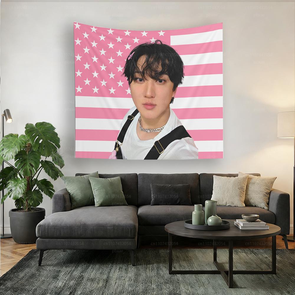 1pc SKZ Changbin Pink USA Flag Tapestry skz Kpop Wall Hanging Polyester Room Decor SKZ Merch Changbin Fan Gift