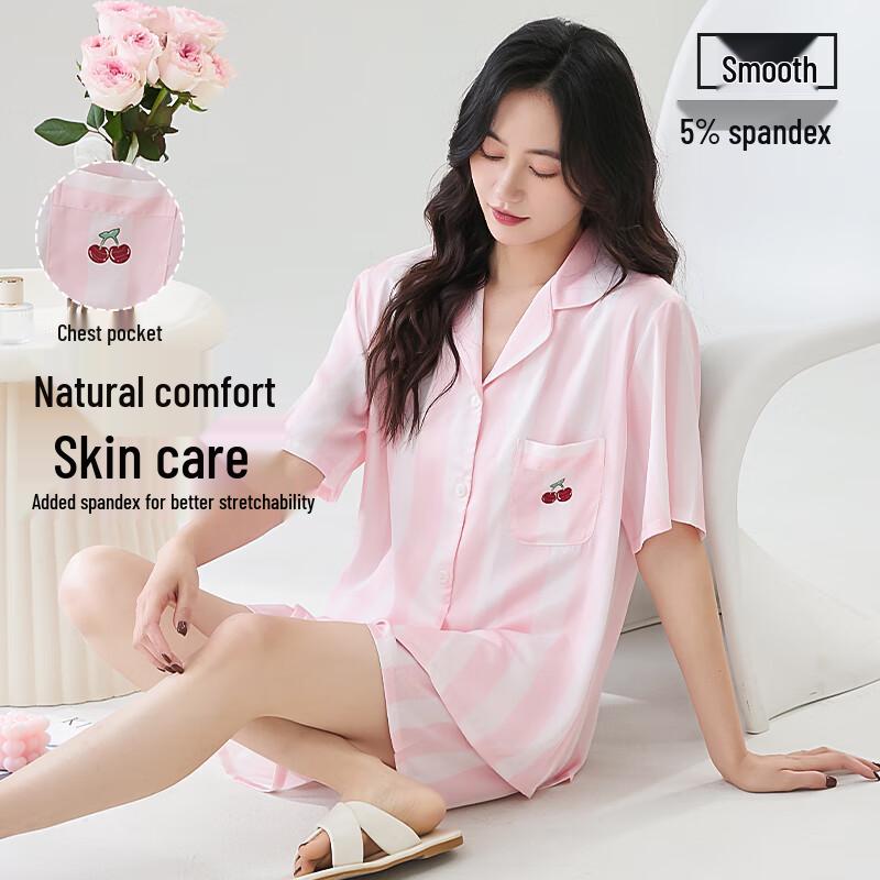 Women s Ice Silk Short-Sleeve Pajama Set L