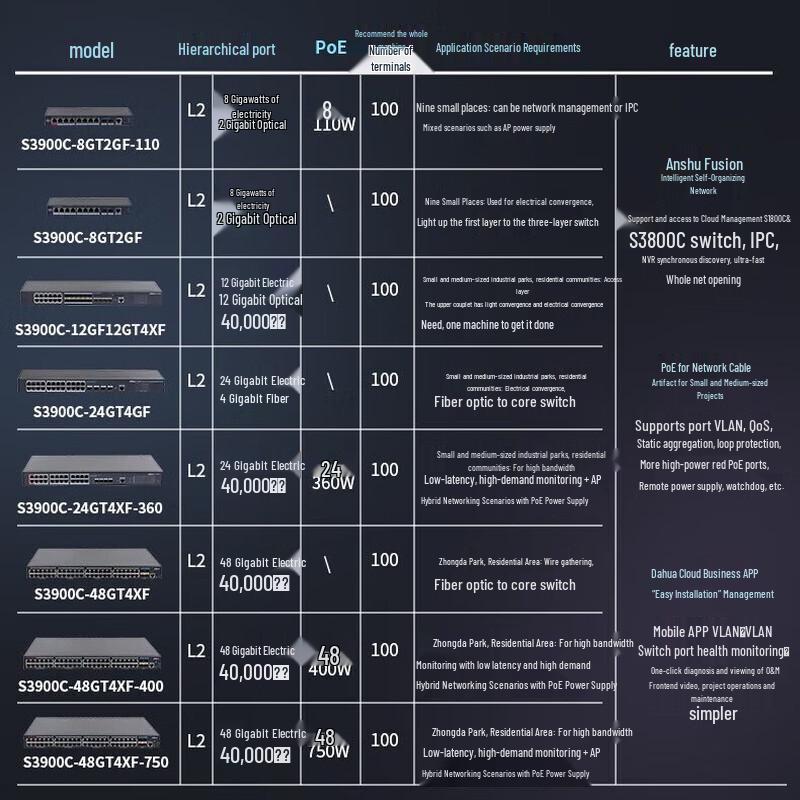 Dahua S3900C Series 24-Port Gigabit Enterprise Network Switch CN plug (adapter included)