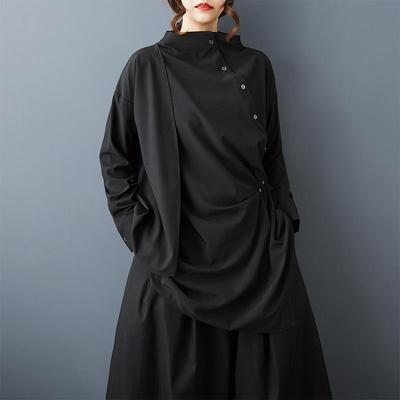 Melnas oversize krekli un blūzes ar garām piedurknēm blūzei Ikdienas brīvi pavasara rudens topi sievietēm krekli ar pogām