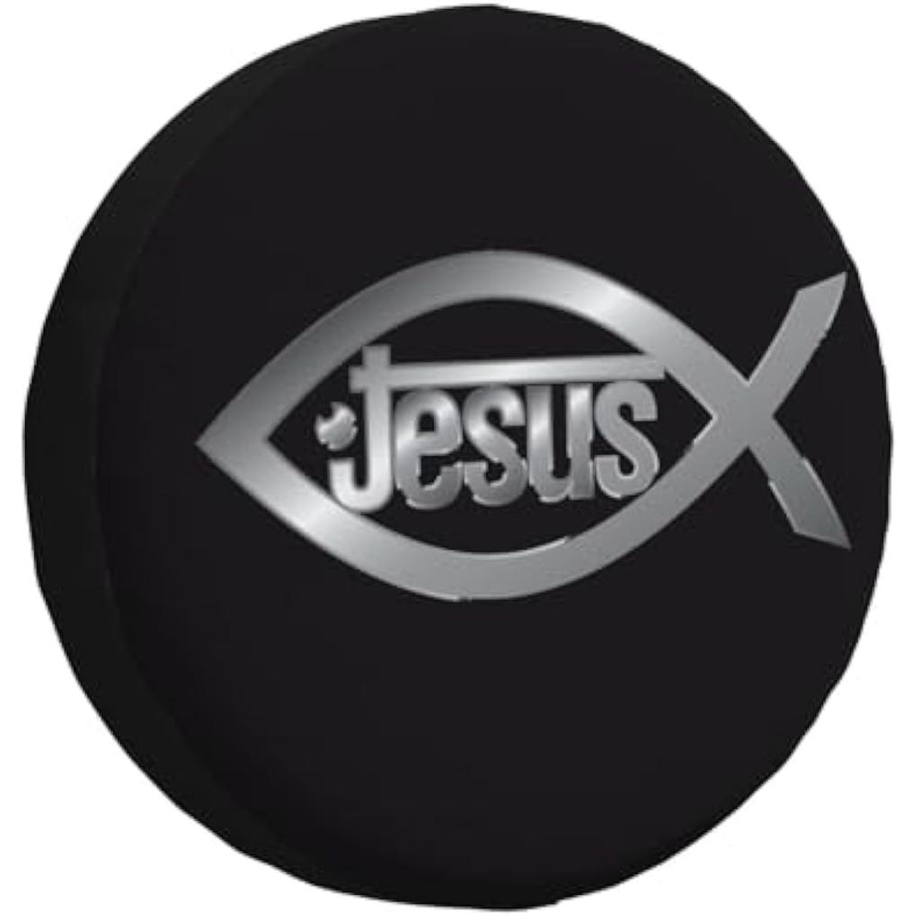 Jesus Ichthys Fish Christian Tire Cover Spare Wheel Protector Universal Fit