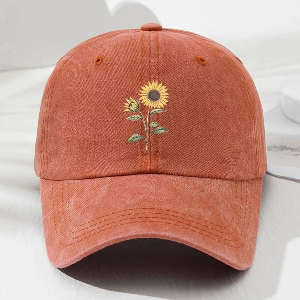 Sunflower Printed Baseball Cap Distressed Travel Hat Vintage Dad Hat For Women Man
