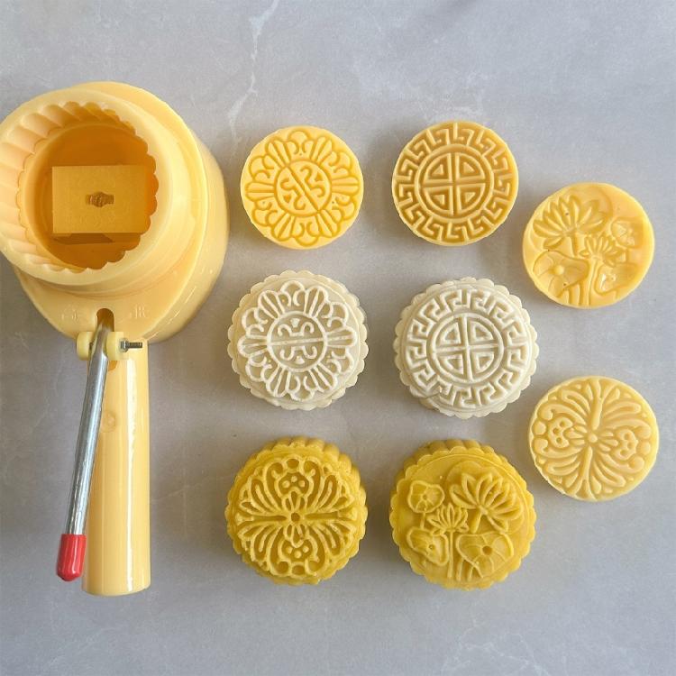 Eis Haut Mondkuchenform ABS Kunststoffe Keksausstecher Handpresse Gebäckform Praktische Mondkuchenform mit 4 Stempeln