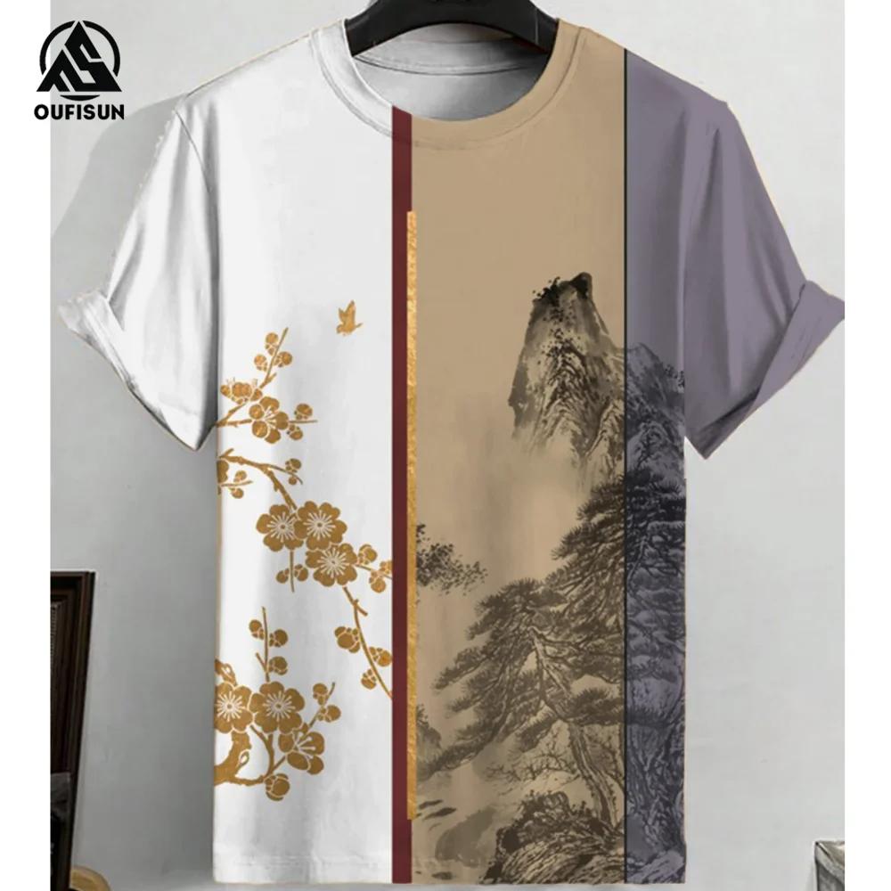 Vintage Men's T-shirt Summer Casual Clothing For Men Stripes Print Short Sleeve Tops Fashion Round Neck Sweatshirt Daily Tees