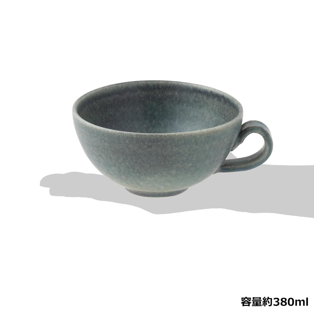 Marui Seito Shigaraki Ware Hechimon Soup Cup, 380ml Capacity, Black Celadon, Blue, MR-3-4409