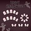 Halloween Press On Nail White French Manicure With Glittering And Bat Patterns 24 Reusable Faux Nail