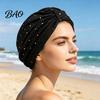 Non-strangling Headwear Turban Hat for Women, Sequined Crepe Fabric Headwrap, Ethnic Women Style Knotted Front Headwrap All Face Shapes Stable Fit