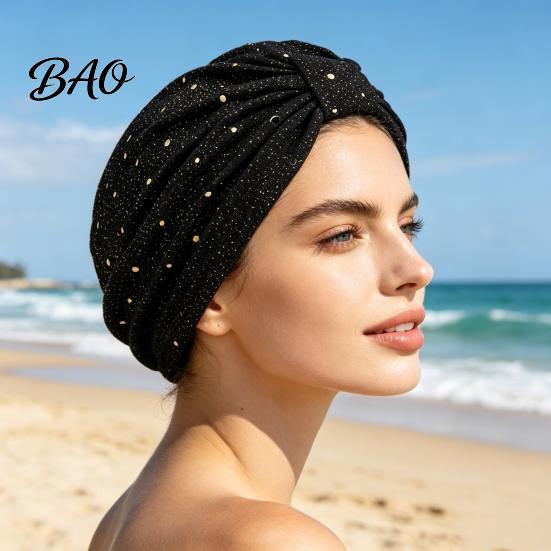 Non-strangling Headwear Turban Hat for Women, Sequined Crepe Fabric Headwrap, Ethnic Women Style Knotted Front Headwrap All Face Shapes Stable Fit