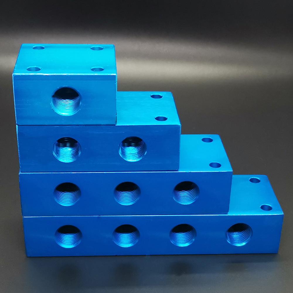 1/2/3/4 Way 4/6/8/10 Ports BSP G3/8" In G1/4" Out Blue Aluminum Manifold Block Splitter Air Water Gas