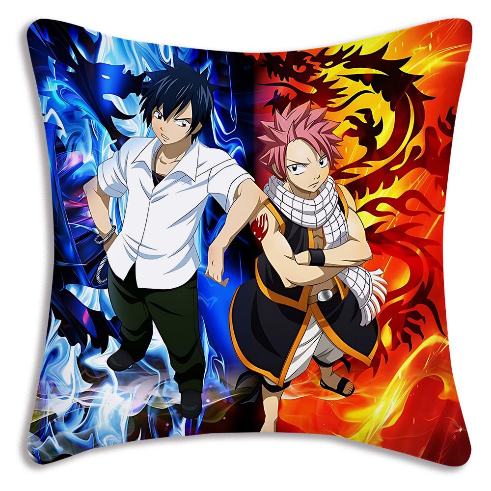 Classic Comics Anime Fairy Tail Pillow Covers Cartoon Sofa Decorative Home Double-Sided Printing Short Plush Cute Cushion Cover