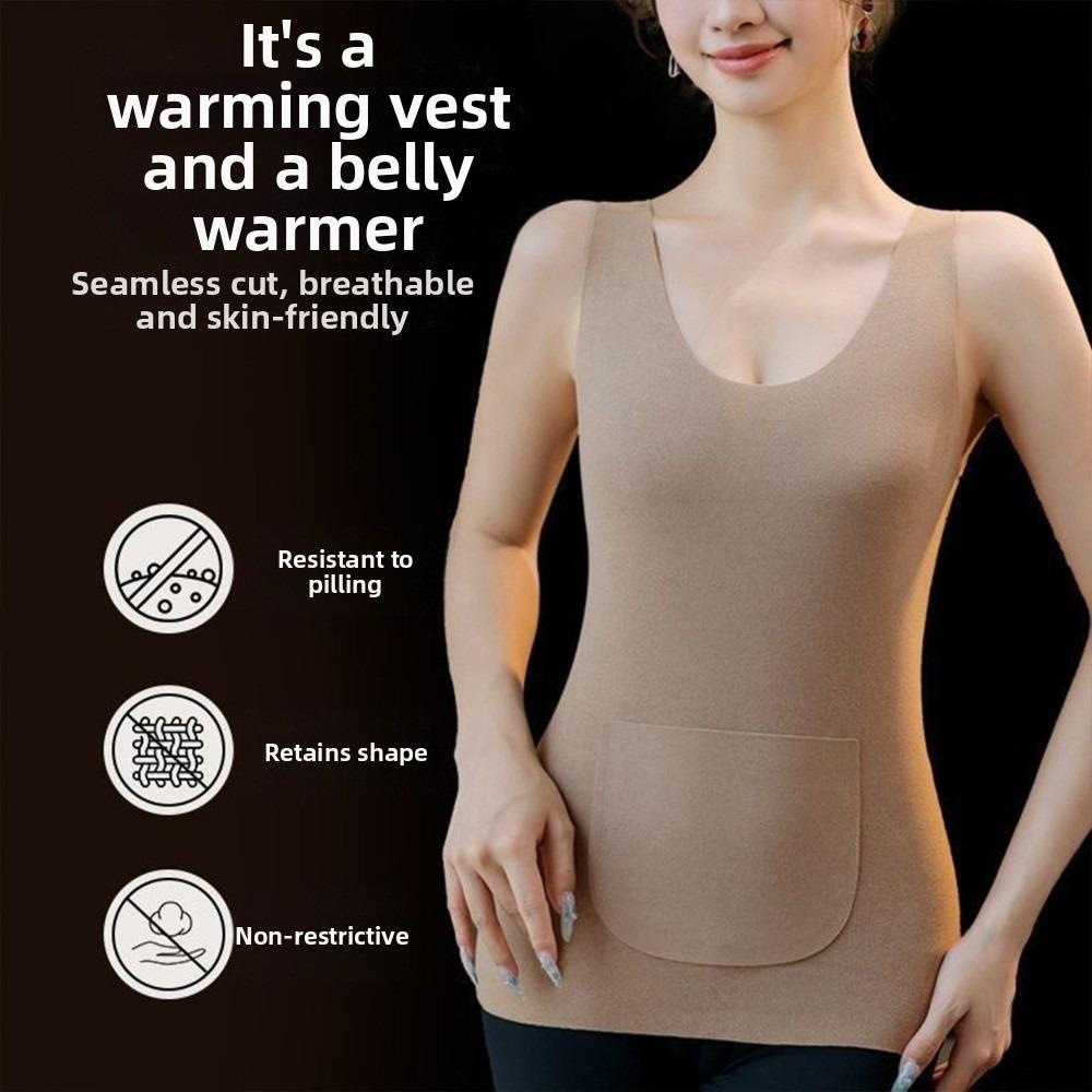 Sleeveless Thermal Underwear Camisole Double Pockets Thermal Tops Autumn Winter