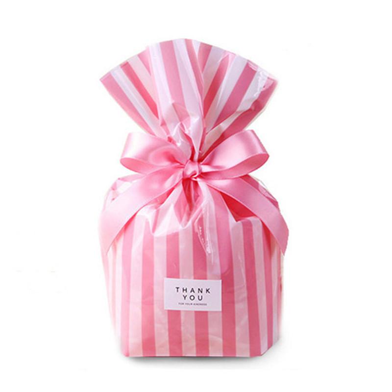 50Pcs 14x20cm Striped Baked Biscuit Bundle Pocket Candy Nougat Packaging Party Decor Gift Bags (No Ribbon)