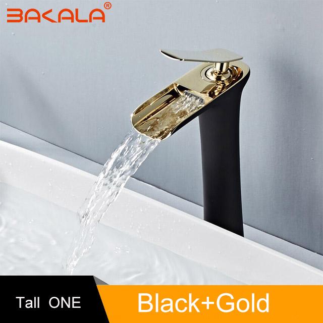 BLACK GOLDEN Basin Faucet Cold and Hot Water Waterfall Bathroom Faucet Single handle Basin Mixer Tap Deck Mount Torneira