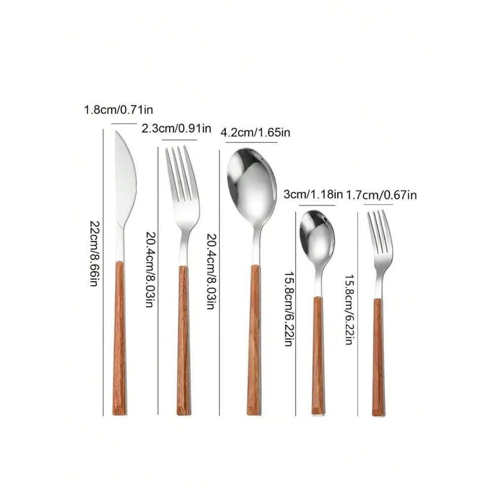 5/20/30pcs Stainless steel cutlery set with imitation wood handles, including knife fork and spoon suitable for home hotel party