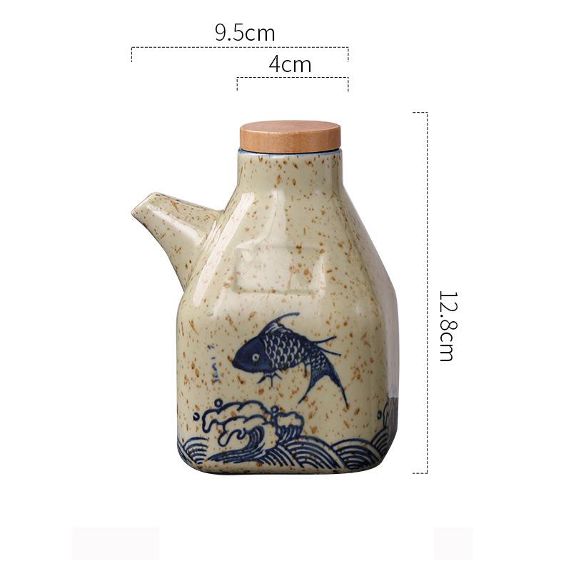 350ML Japanese Style Ceramic Oil Olive Dispenser Soy Sauce Pot Small Vinegar Pot Sauce Jar Oil Bottle Tableware Seasoning Bottle
