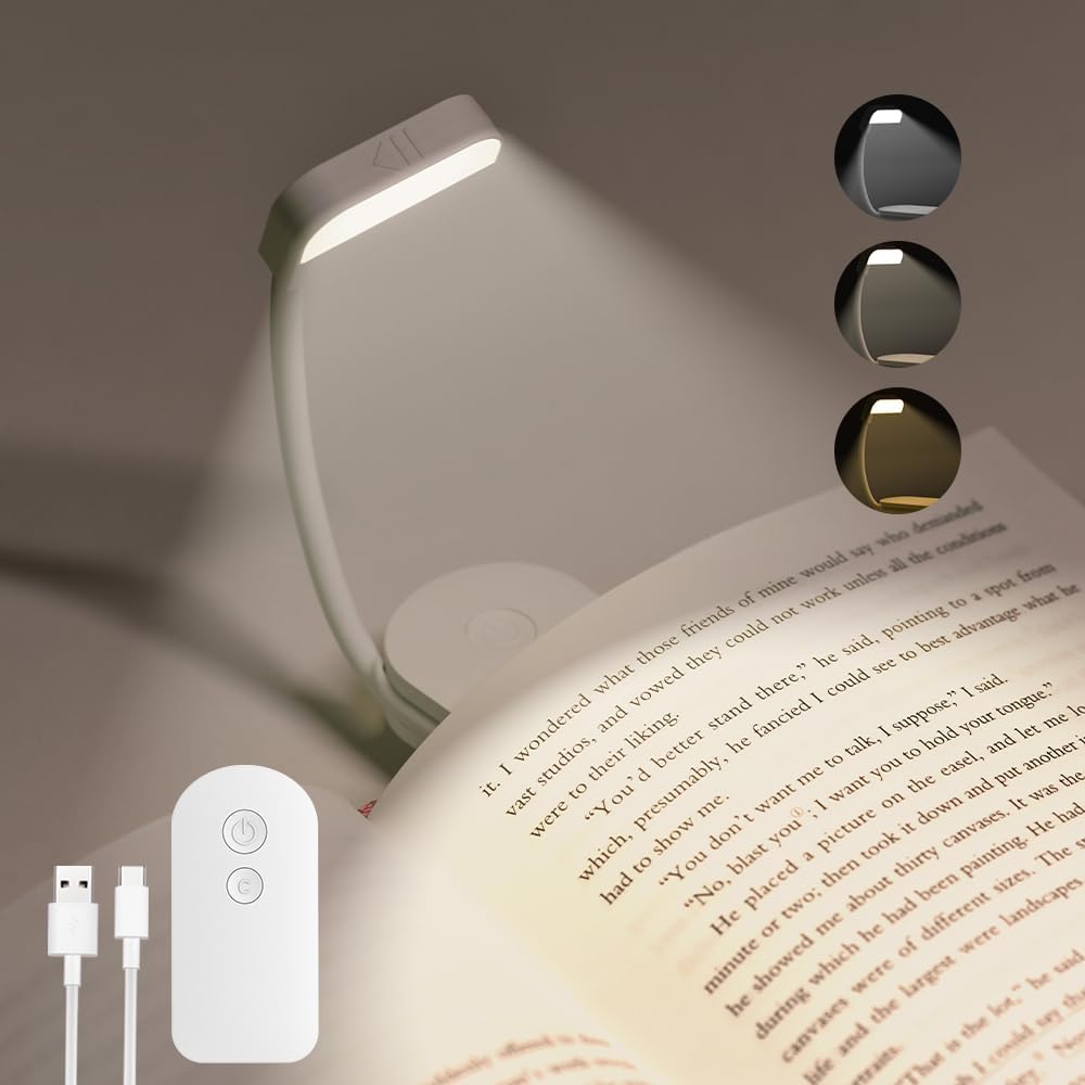 Book Lights Rechargeable Mini Clip on Reading Light with 3 Colors & Foldable Hose Dimmable LED Book Lamp Night Light for Reading