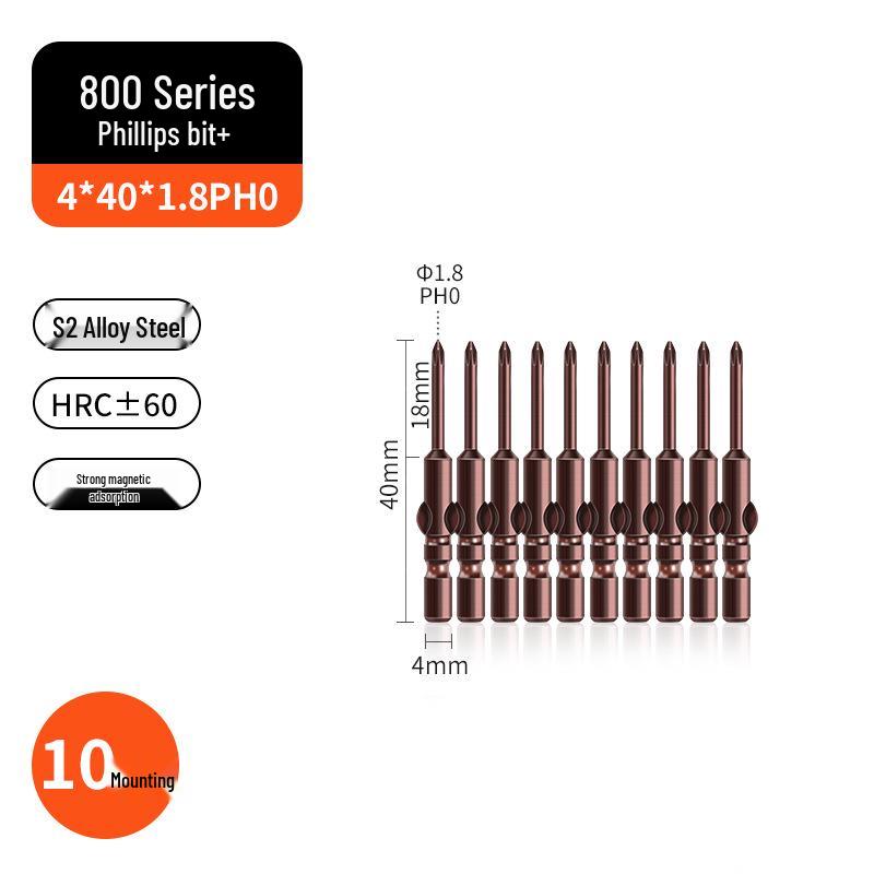 800-Character Electric Screwdriver Set, 4mm Diameter, Round Shank & Handle, Fine Head Bits PH0 PH1