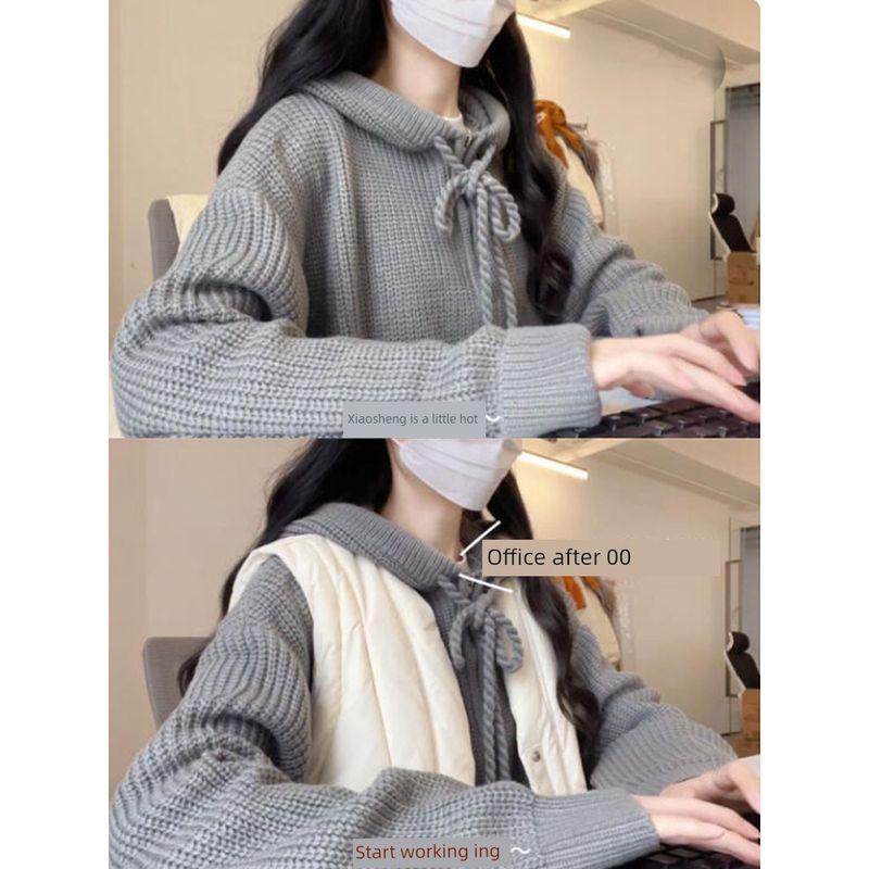 

Lazy Hooded Loose Soft Glutinous Half Zipper Outerwear Sweater Grey M [Suggested 45.00 kg-52.50 kg]]