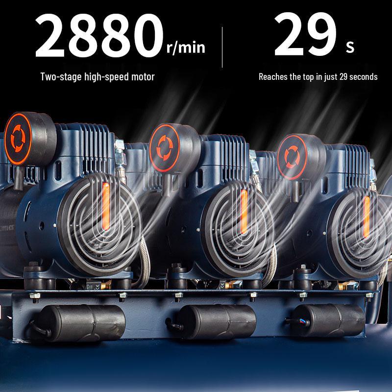 Silent Oil-Free Air Compressor for Woodworking and Auto Repair with High Displacement and Large Pressure Gauge.