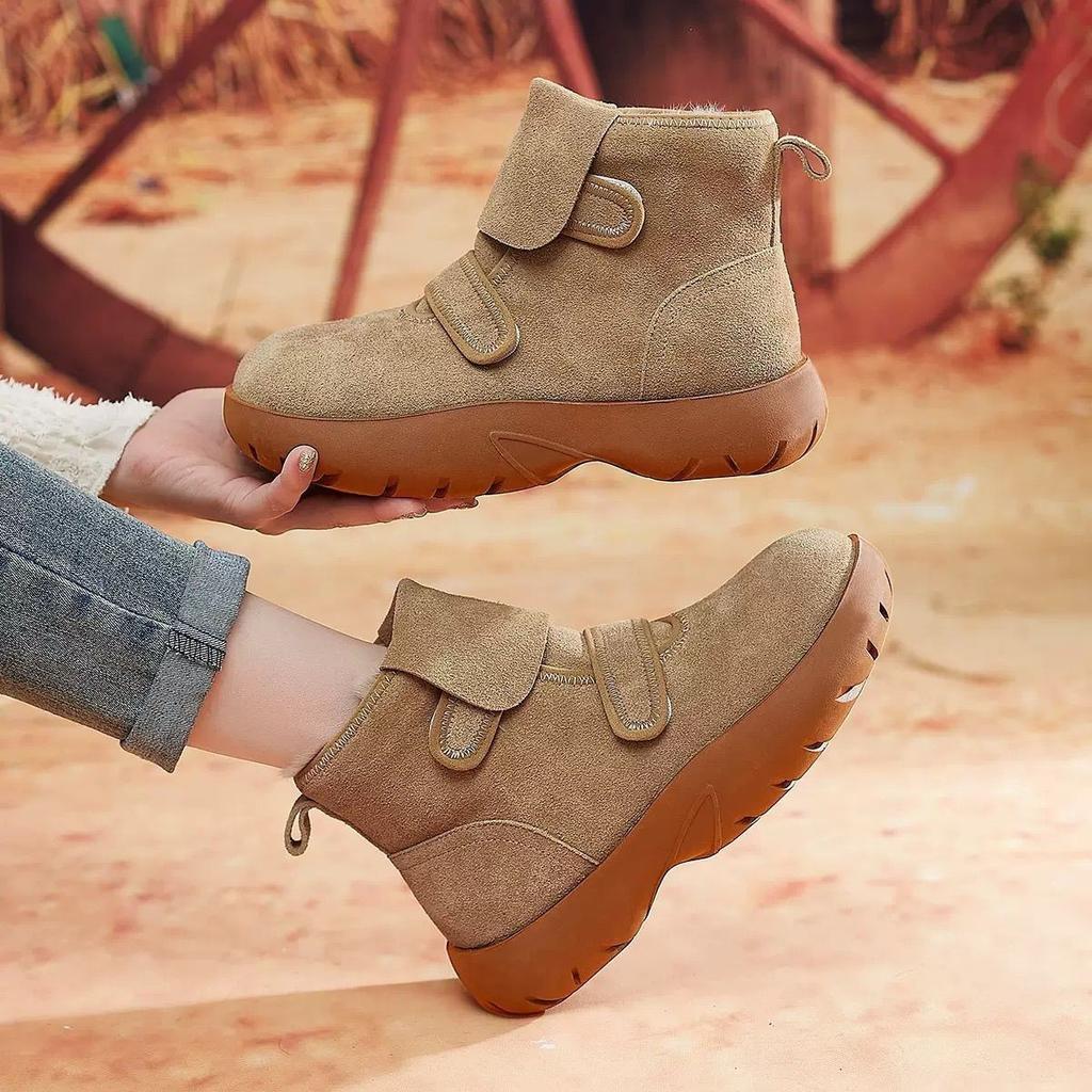 Women's Fashion Lightweight Height-enhancing Soft Sole Winter Warm Fur One Snow Boots Velvet Lined Non-slip Casual Sports Cotton Boots