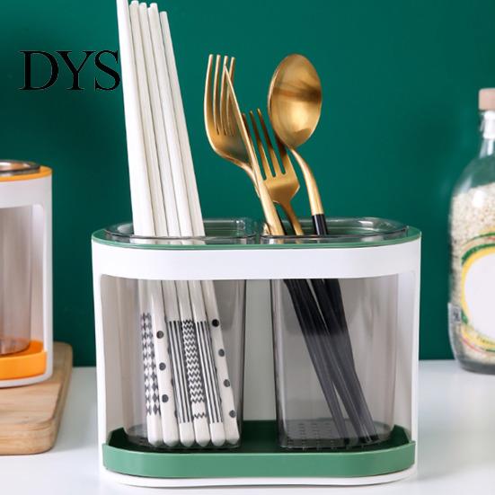 Utensil Organizer Holder Cutlery Drainer Two-compartments Transparent Wall Mounted Chopsticks Drainable Chopstick Cage Spoon Fork Drain Storage