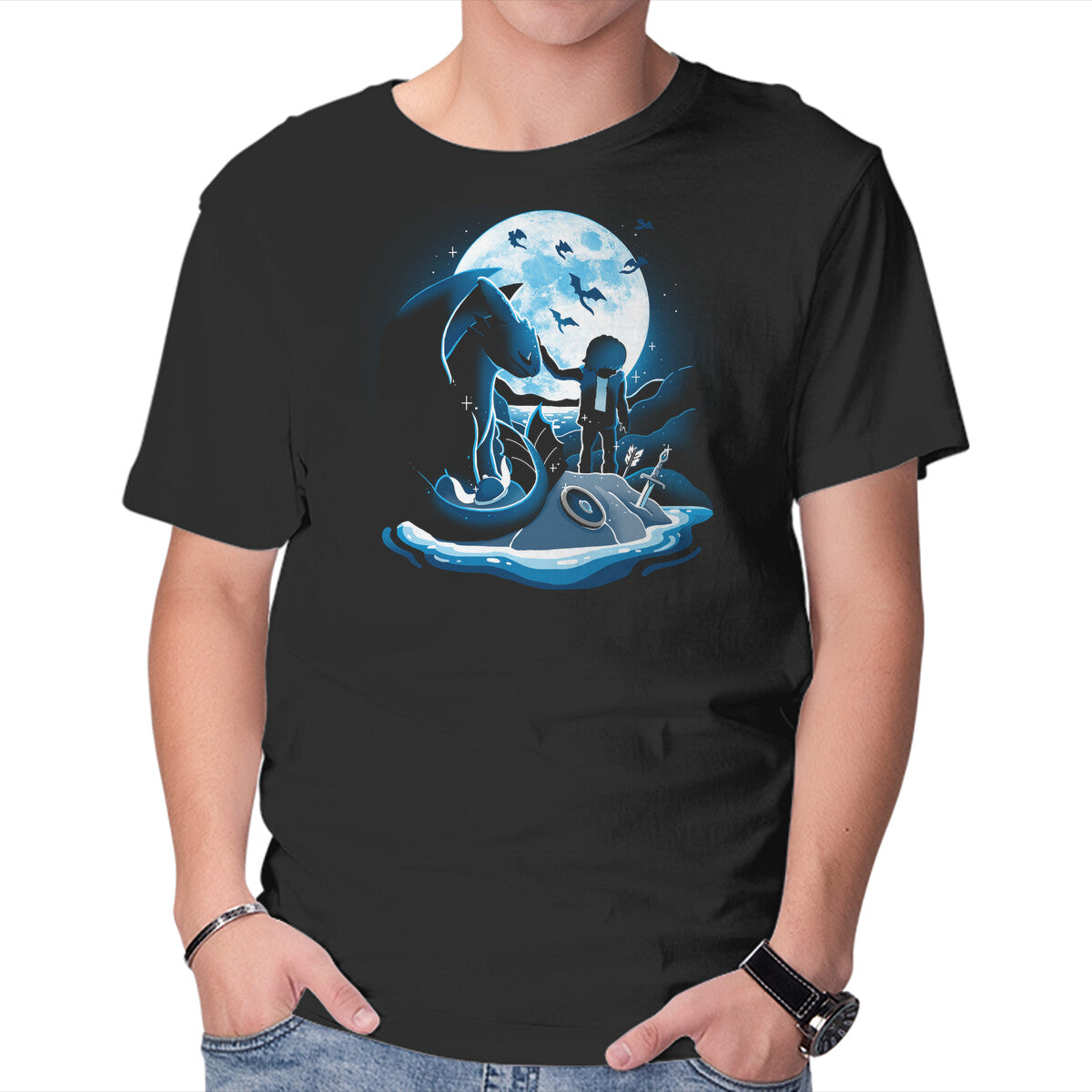 Unisex Crew Neck T-Shirt Dragon Friendship Graphic Short Sleeve Casual Tee XS
