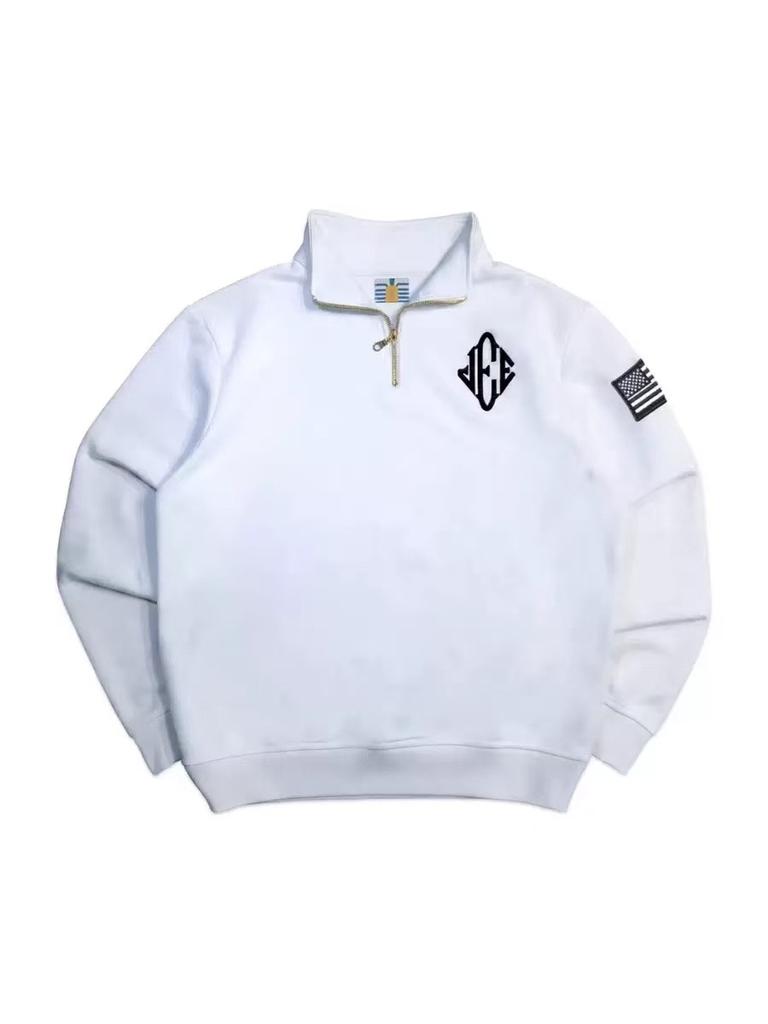 Sudadera Unisex Azul Marino Y2K con Media Cremallera Parche Bordado Bandera Americana USA Chaqueta Hombres Mujeres Moda Vintage Streetwear