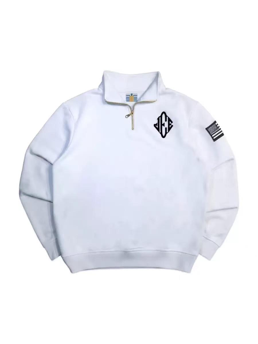 

Унисекс Толстовка Y2K Темно-синяя с молнией на четверть Куртка с вышивкой Флага США Американский флаг Нашивка Мужская Женская Винтажная Уличная Мода S белый