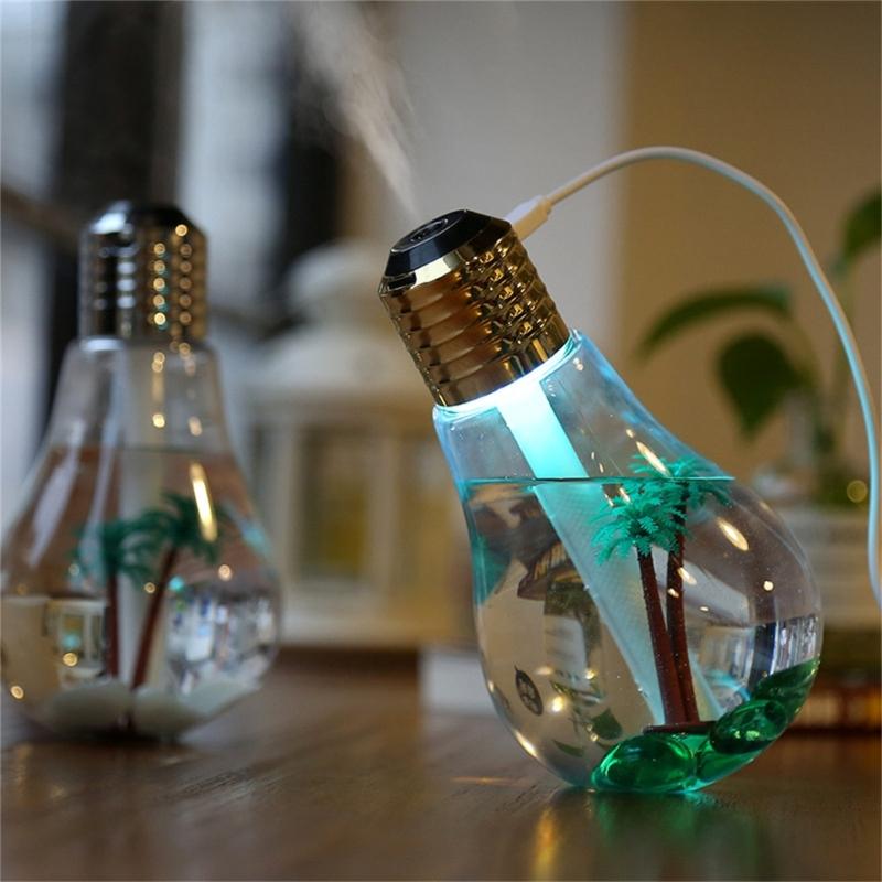 Fashion Light Bulb Shape Humidifier with Soothing Night Light USB Portable Technology Plastic Texture for Bedroom Decors