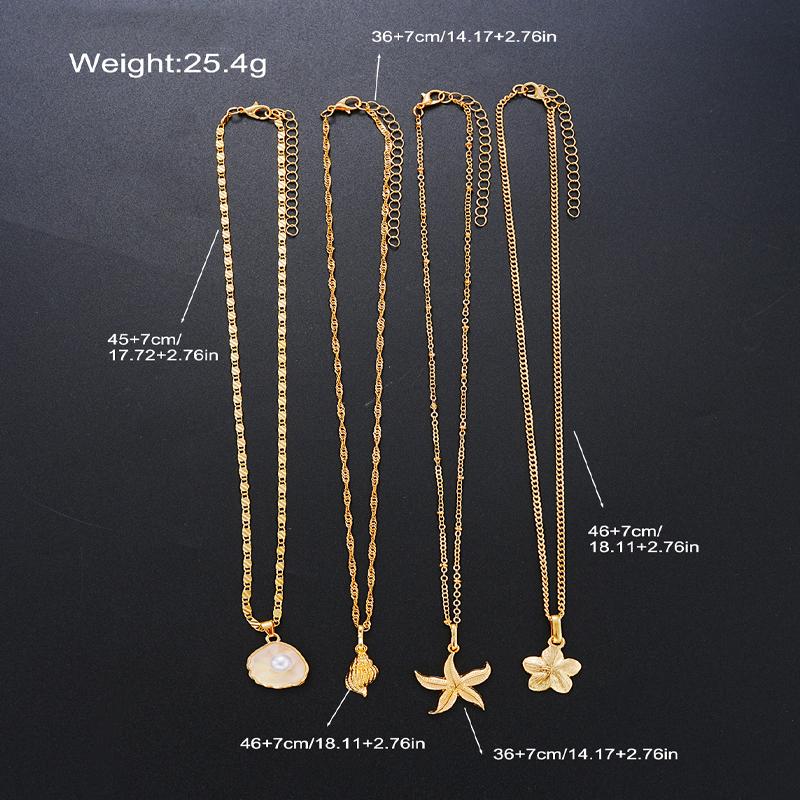 4Pcs/Set Shiny Shell Starfish Conch Flower Necklaces for Women Simple Imitation Pearl Gold Color Pendant Necklace Female Jewelry