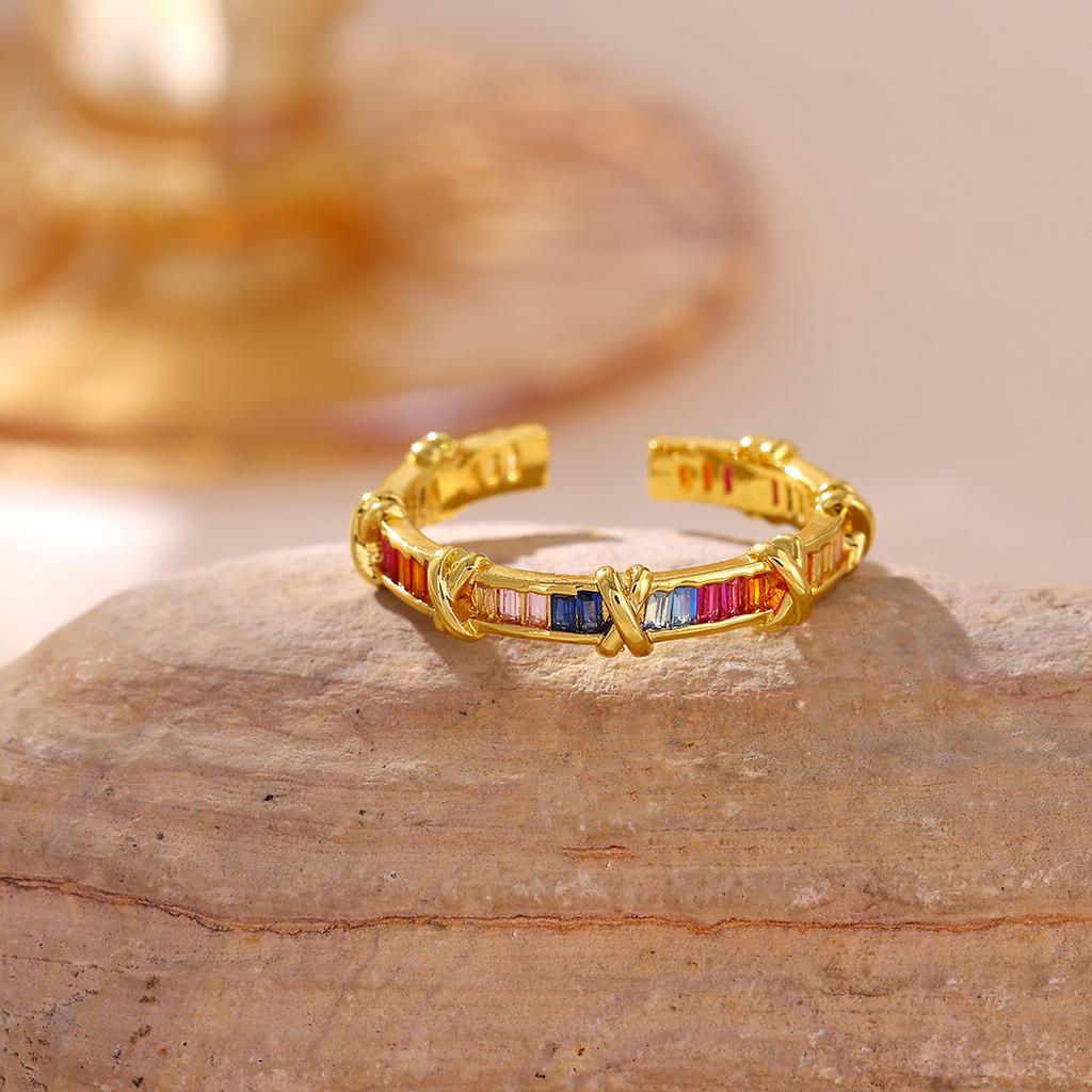 Fashion Gold Color Open Rings For Women Zirconia Moon Star Cross Adjustable Finger Ring Flower Romantic Aesthetics Jewelry Gift