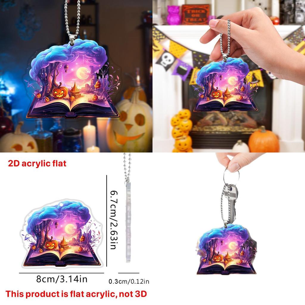 Magic Halloween Themed Book Pumpkin Pattern Acrylic Pendant For Decor Holiday
