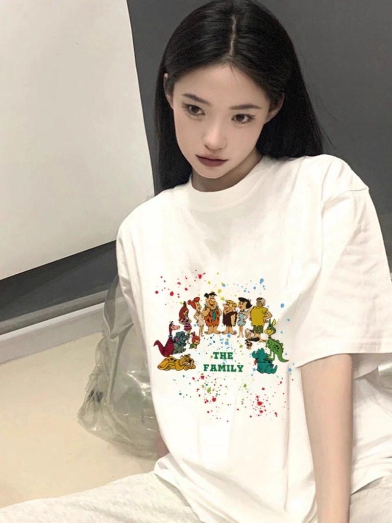 Summer Cotton Loose Fit T-shirt for Women - American Spicy Design Plus Size Short Sleeve