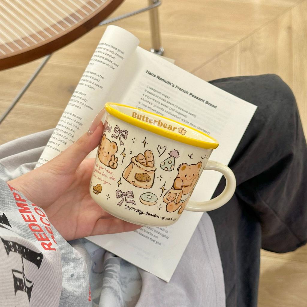 Spring Butter Bear Bread Cute Hand Painted Wind Cream Breakfast Coffee Ceramic Mug Giving People Water Cup