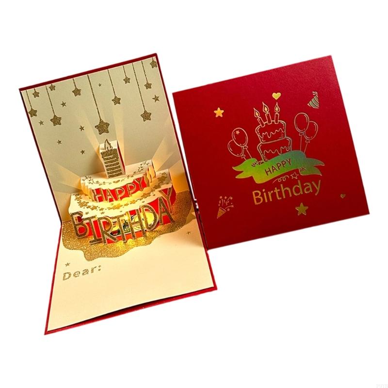 Creative Birthday 3D Popup Card with Envelope Handmade Musical Light Up Greeting Card Foldable Present Postcard