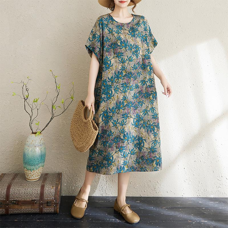 

Dimanaf Новое женское летнее платье большого размера 2025 года, базовое повседневное платье с коротким рукавом, свободное винтажное платье One Size синий