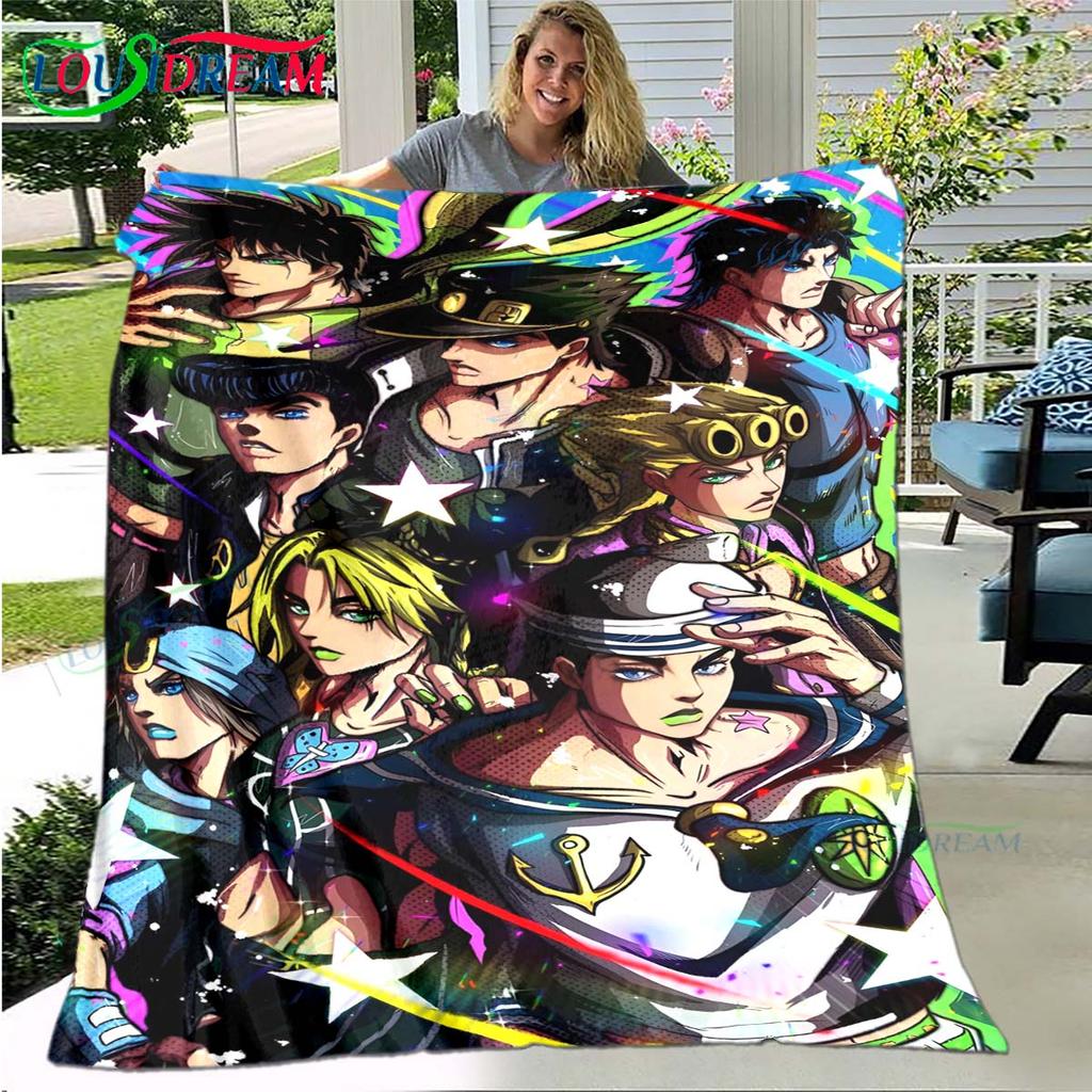 Cartoon J-JoJo’s Bizarre Adventure Blanket,Flannel Throw Blanket for Bed Sofa Picnic Office Hiking Leisure Nap Birthday Gift