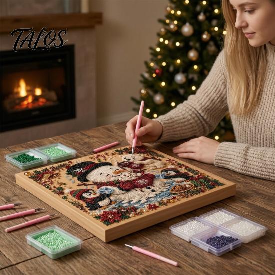 Faux Pearl Painting Kits for Kids Christmas Art Kit, DIY Rhinestone 8" x 8", Cartoon 3D Picture Creation Snowman Animal Diamond Craft Kit Adults,