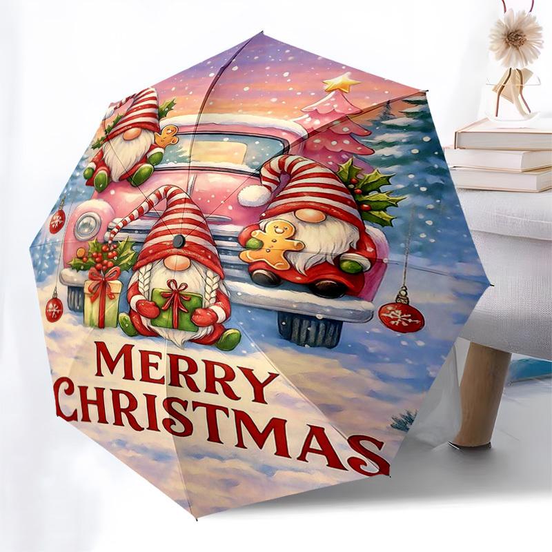 

1pc Christmas Gnome Carrying Presents Outdoor Umbrella, Auto Open Close 3-Fold Design with 8-Bone Iron Frame, Perfect Gift for Fans, Travelers, Daily