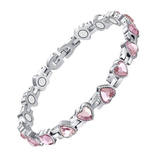 Bracelet Sparkling Cubic Zirconia Heart Shape Women Bracelet Lightweight Magnetic Therapy Bracelet with Secure Clasp