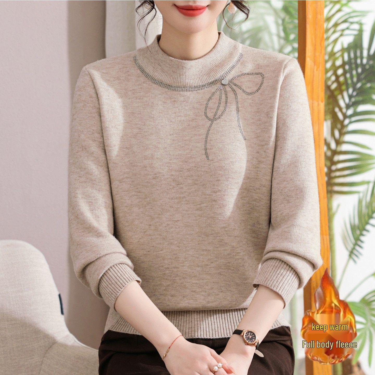 

Mom s Plus Size Velvet Thickened Sweater with Half-High Collar for Middle-Aged Women One Size (90-150 jin)